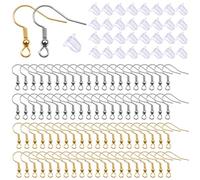 TOAOB 800pcs Crochets Boucle d'oreilles 18mm Hypoallergénique Attache Plaqué 925 Argent Doré avec 4 x 5mm Fermoirs Dos en Silicone Transparent Apprêt pour La Fabrication de Bijoux