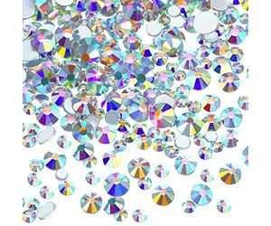 TOAOB 800pcs Strass Dos Plat Rhinestone Diamants en Cristal AB à Pierres en Acrylique Rond 7 Taille pour Artisanat Ongles Vêtements Décoration Nail Art SS3 à SS30