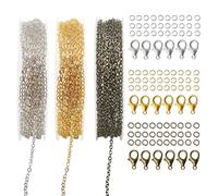 TOAOB 9m Chaînes de Collier 2mm Or Argent Bronze avec 18pcs Fermoirs à Homard et 90pcs Anneaux de Saut pour Collier DIY Fabrication de Bijoux Bracelet Breloques Artisanat et Décoration Pendentif