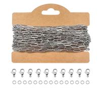 TOAOB Chaine de Trombone de 5m 4x12mm Chaînes de Collier en Acier Inoxydable Argent Chainette pour Bijoux avec 10 Fermoirs Mousquetons et 30 Anneau Ouvert pour Bracelet Fabrication de Bijoux