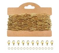 TOAOB Chaînes Trombone Or de Acier Inoxydable 5m Chaînes de Collier Trombone 4x12mm Chainette pour Bijoux avec 10 Fermoirs Mousquetons et 30 Anneau Ouvert pour Bracelet Fabrication de Bijoux