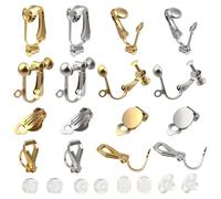 TOAOB Fermoir Clip d'Oreille 32pcs Boucle d'Oreille à Clips en Acier Inoxydable en 4 Styles Argent Or en Plat Rond Plateau Composant de Conversion Fermoirs pour la Fabrication de Bijoux Accessoire