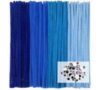 TOAOB Fils Chenille 200pcs Tiges de Cure Pipes Fil Chenilles Bleu Thème Kit de Loisir Creatif 6mm x 300mm avec Yeux Mobiles Autocollants pour Bouquets de Fleur Décoration Travaux Manuels