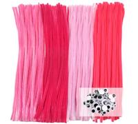 TOAOB Fils Chenille 200pcs Tiges de Cure Pipes Fil Chenilles Rose Thème Kit de Loisir Creatif 6mm x 300mm avec Yeux Mobiles Autocollants pour Bouquets de Fleur Décoration Travaux Manuels