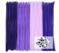 TOAOB Fils Chenille 200pcs Tiges de Cure Pipes Fil Chenilles Violette Thème Kit de Loisir Creatif 6mm x 300mm avec Yeux Mobiles Autocollants pour Bouquets de Fleur Décoration Travaux Manuels