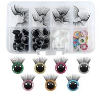 TOAOB Lot de 14 yeux de sécurité à paillettes en plastique de 12 mm avec cils et rondelles pour Amigurumis, 7 couleurs, pour loisirs créatifs, marionnettes, ours, animaux en peluche, fabrication de