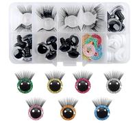 TOAOB Lot de 14 yeux de sécurité en plastique à paillettes de 16 mm avec cils et rondelles pour Amigurumis 7 couleurs au crochet pour loisirs créatifs marionnettes, ours en peluche, animaux en