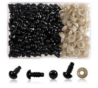 TOAOB Lot de 150 yeux de sécurité de 7 mm pour loisirs créatifs Amigurumis avec 150 rondelles - Yeux de poupée noirs pour crochet, animaux en peluche, fabrication de poupées