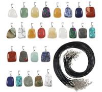 TOAOB Lot de 26 pendentifs en pierre naturelle et énergique, colorés breloques irrégulières , 45 mm, cordon de cire noire , pour la création de bijoux et le bricolage