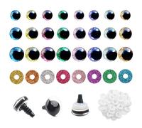 TOAOB Lot de 48 yeux de sécurité pour Amigurumis 8 couleurs 16 mm 18 mm 25 mm Glitter Safety Eyes en plastique avec rondelles pour poupées bonhommes animaux en peluche artisanat