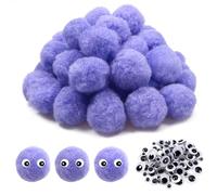 TOAOB - Lot de 50 pompons duveteux de 40 mm avec yeux mobiles pour loisirs créatifs et décorations - Violet