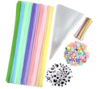 TOAOB - Lot de 600 cure-pipes - Avec cordon de serrage - Fil chenille - Pompons colorés et yeux mobiles - Autocollants - Yeux pour bonbons, biscuits, cadeaux de Noël