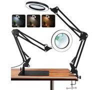 Toaren 2 en 1 Lampe de Bureau Loupe 10X Lampe Loupe, Loupe avec Lumière et Support Lampe Loupe LED avec Bras Pivotant, 3 Modes de Couleur,10 Niveaux de Luminosité pour Artisanat, Réparation, Lecture