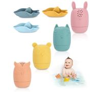 Toaren Silicone Jouet Bebe,7 pcs Jouets Bain Bebe 1 Ans,Jouet Bebe 6 Mois,Poupées Matriochka Silicone Souple Jouet de Bain pour Bebe,Animaux Jouets Empilables Enfant Jeux Educatif 1 2 3 Ans