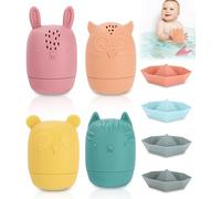 Toaren Silicone Jouet Bebe 8pcs Jouets Bain Bebe 1 Ans,Jouet Bebe 6 Mois,Poupées Matriochka Silicone Souple Jouet de Bain pour Bebe,Animaux Jouets Empilables Enfant Jeux Educatif 1 2 3 Ans