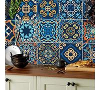 TOARTI 24Pcs Stickers de Carreaux Adhésifs-15x15cm Autocollants de Cuisine Bleu Motif Carrelage Papier Peint de Carrelage Autocollant Carreaux Salle de Bain,DIY Stickers de Style Rétro de Escalier