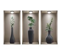 TOARTI 3 Noir Blanc Stickers Muraux Vase Autocollant Mural Vase 3D Sticker Muraux 3D Plante Autocollant pour Amovibles pour Salon Cuisine Chambre Maison