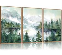 TOARTi 3 Tableaux D'Art Aquarelle Montagne Foret Avec Cadre 30x40cm,Decor Mural Naturel Pour Salon,Chambre A Coucher,Bureau,Decoration Murale Paysage