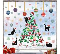 TOARTI Autocollants Fenetre Sapin de Noël Coloré Stickers Fenetre Chat Noir Décoration Clochettes Autocollant Fenêtre Stickers pour DIY Nativité Deco Intérieur