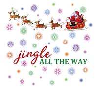 TOARTi Autocollants muraux colorés « Merry Christmas » avec citations de Noël « Jingle All The Way » - Père Noël et renne - Autocollants muraux colorés en forme de flocon de neige - Fournitures de