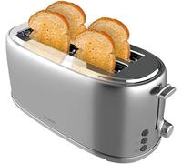 Toast&Taste 1600 Retro Double Stainless Steel 4-Slice Toaster. 1630 W,2 Wide And Long Slots Of 3.8 Cm,Stainless Steel,Upper Heating Rods,Adjustable Power,Crumb Tray