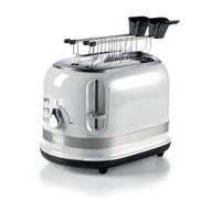 ARIETE 149 Grille-pain 2 tranches moderne avec pinces, éjection automatique, tiroir ramasse-miettes, fonction décongélation et chauffage, 6 niveaux de dorure, 800 W, blanc