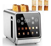 Toaster à écran tactile, boulanger de pain à 2 tranches, tasters numériques intelligents en acier inoxydable avec toast à fente, fonction de mémoire, 5 types de pain et 6 paramètres de brunissement