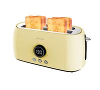 Cecotec Grille-Pain Digital ClassicToast 15000 Jaune Extra Double 1500 W, 2 fentes longues extra larges pour 4 toasts, écran numérique, 3 fonctions, tiges supérieures, design rétro en jaune