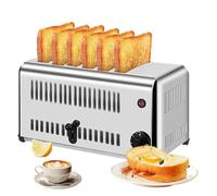 Toaster commercial à 4/6, 1650W Gain de tasse-pain à sous en acier inoxydable pour le restaurant et à la maison, Toaster Smart Pop-up extra-long pour bagels, pain, muffins, sandwichs et pain 6 pieces