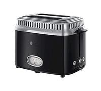 Russell Hobbs Grille Pain (Design Vintage Premium) Retro noir (2 Tranches, 6 niveaux de brunnissage rapide, Fonction annulation, décongélation et réchauffage Viennoiserie, 1300W) Toaster 21681-56