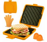 Toastie Sandwich 3-en-1, Fabricant De Toasties Sans Fil à Micro-ondes, Lave-vaisselle Panini Press, Cuiseur à Sandwich Sans Fumée, Fabricant De Fromages Grillés, Toaster Sandwich Maker orange