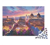 Toasting à Florence Puzzle 1000 Pièces pour Adultes Et Enfants Dégustation de vins à Florence Cityscape Jeu Éducatif Jouets Défi Activité Relaxante Cadeaux De Voyage 52x38cm/1000pcs
