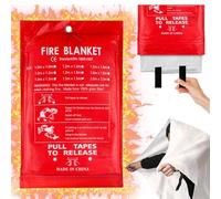 TOATELU Couverture anti-feu de qualité supérieure 1,5 m x 1,5 m : couverture anti-feu pour cuisine, couverture anti-incendie en fibres de verre, kit de survie d'urgence pour cuisine, cheminée,