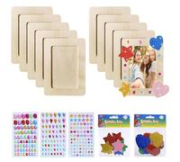 TOATELU Lot de 10 cadres photo en bois pour bricolage avec strass autocollants + autocollant étoile + autocollant d'amour pour enfants, cadre photo en bois, bricolage