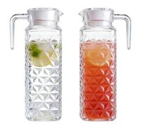 TOATELU Lot de 2 carafes à eau transparentes avec couvercle de 1,1 l : carafe à jus transparente en acrylique, carafe à thé glacé en plastique avec poignée, carafe à boisson pour vin, café, eau froide