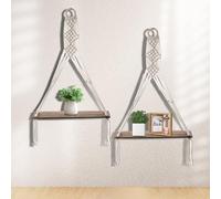 TOATELU Lot de 2 étagères murales en bois macramé tissées à la main - Décoration murale bohème en macramé - Étagère suspendue en bois flotté naturel tissé à la main - Pour salon, chambre à coucher