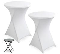 TOATELU Lot de 2 housses extensibles pour table mange-debout - 80 x 110 cm - Nappe élastique lavable - Pour bar, table ronde, mariage, fête d'anniversaire - Blanc