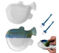TOATELU Lot de 2 Râpes à Ail et Gingembre en Céramique en Forme de Poisson Sphérique avec Pinceau et Cuillère