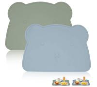 TOATELU Lot de 2 sets de table pour enfants - En silicone - Sans BPA - Anti-taches - Lavables - Pour enfants et tout-petits (bleu + vert)