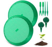 TOATELU Lot de 2 tamis de jardin ronds verts en plastique avec poinçon, semis et semis de bégule, tamis d'outils de jardin, tamis de terre pour terre, compost, semences