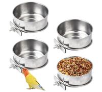 TOATELU Lot de 4 gamelles pour oiseaux en acier inoxydable : gamelles à suspendre avec support, gamelles pour perroquets, perruches, perruches, perruches (10 x 4,5 cm)