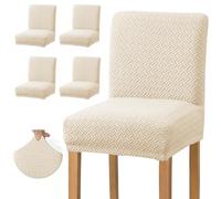 TOATELU Lot de 4 housses de chaise extensibles - Style moderne - Jacquard stretch de qualité supérieure - Pour salle à manger, cuisine, tabouret de bar (beige)