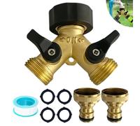 TOATELU Répartiteur en Y 2 voies en laiton - Raccord d'eau - Valve Y - 3/4" - Tuyau d'alimentation en Y - Avec adaptateur de robinet, rondelle - Pour une utilisation dans la maison et le jardin