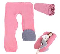 TOATELU Taie d'oreiller de Grossesse en Forme de U: Coussin Corps Amovible en Coton Housse de Remplacement pour Adulte, Coussin d'allaitement pour Adulte, Lavable en machine, 140x80cm (Rose+Gris)