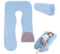TOATELU Taie d'oreiller de Grossesse en Forme de U: Coussin Corps Amovible en Coton Housse de Remplacement pour Adulte, Coussin d'allaitement pour Adulte, Lavable en machine, 140x80cm (Bleu+Gris)