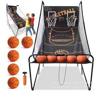 ToayNia Jeu D'arcade De Basket-Ball De Notation Électronique Pliable, Machine De Tir De Basket-Ball Double, Support De Cerceau Portable À Double Tir, avec Tableau De Bord A