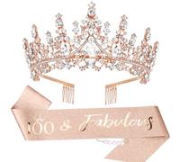 TOBATOBA Décorations de 100e anniversaire pour femme, écharpe et diadème pour 100e anniversaire en or rose pour femme, fabuleuse décorations d'anniversaire, fournitures de fête d'anniversaire pour