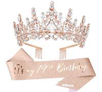 TOBATOBA Décorations de 19e anniversaire, écharpe et diadème or rose pour filles, décorations d'anniversaire « It's My 19th Birthday » pour filles, 19 décorations d'anniversaire pour filles, couronne