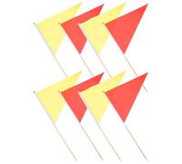 TOBBOMEY 10 pièces Lot de Drapeaux de Marquage Polyester et Bois Drapeaux Triangle Rouge et Jaune pour Pelouse et Signalisation de Limites Piquets Stables pour Jardin et Chantier