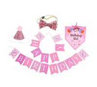 TOBBOMEY 1ensemble Set De Chapeau Anniversaire pour Chats avec Nœud Collier Et Bannière Décorative Accessoires De Fête pour Animaux De Compagnie Costume Cosplay Joyeux Anniversaire pour